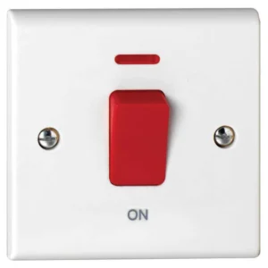 Deta Control Switch 1 Gang DP Neon 50A White Moulded Red Rocker