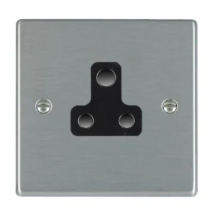 Hamilton Socket 1 Gang Unswitched 5A 88X88mm Satin Steel Black Insert