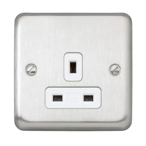 MK Electric 13A 1 Gang Dual Earth Socket Brushed Stainless Steel