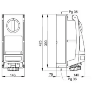 Gewiss Socket Watertight Vertical Int/Locked Triple Pole Neutral+Earth 63A 380V Base IP66