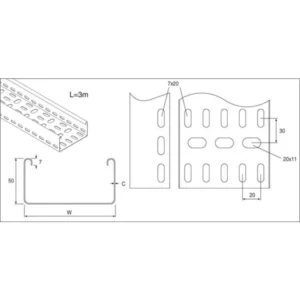 Unistrut Tray Cable Heavy Dty Return Flange 75X50mmx3M Steel Pre-Galvanised