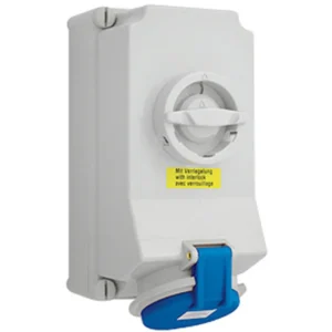 Newlec Industrial Power Socket Switch Interlocked Surface 2P+E 63A 230V IP44 Blue