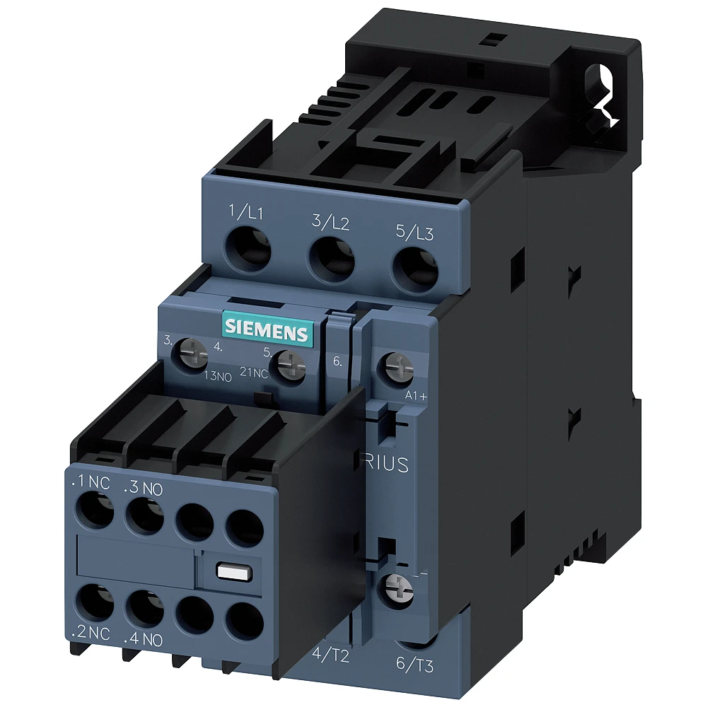 Siemens Contactor, AC-3, 25 A/11 KW/400 V, 3-Pole, 24 V DC, 2 NO+2 NC, Screw Terminal - Image 2