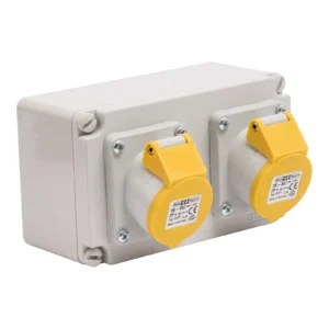 Newlec Industrial Power Plug Socket Outlet Surface 2 Gang 2P+E 16A 110V IP44 Yellow