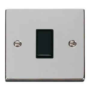 Click Scolmore Plate Switch 1 Gang 2 Way 10A Polished Chrome Black Insert Victorian
