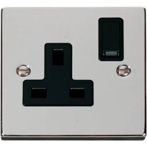 Click Scolmore Socket 1 Gang DP Switched 13A Polished Chrome Black Insert Victorian