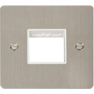 Click Scolmore Front Plate 1 Gang 2 Aperture Stainless Steel White Insert