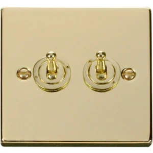 Click Scolmore Victorian Polished Brass 10AX 2 Gang 2 Way Toggle Plate Switch
