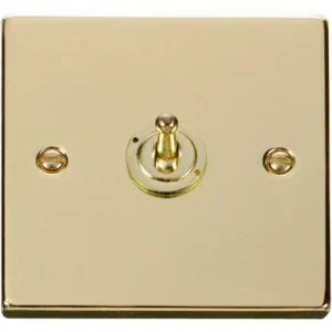 Click Scolmore Victorian Polished Brass 10AX 1 Gang 2 Way Toggle Plate Switch