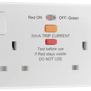 Luceco Moulded White Round Edge 2 Gang 13A Type A RCD 30mA 3120W Max Load 1 Pole Switched Socket