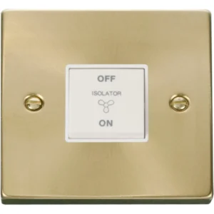 Click Scolmore Switch Fan Isolator 3P 10A Sat Brass White Insert Victorian