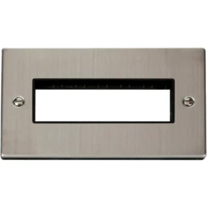 Click Scolmore Front Plate 2 Gang 6 Aperture In Line Stainless Steel Black Gasket Vi