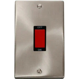 Click Scolmore Cooker Control Switch 2 Gang 45A Satin Chrome Black Insert Victorian