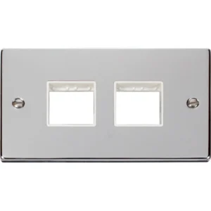 Click Scolmore Front Plate 2 Gang 4 Aperture 2X2 Polished Chrome White Gasket Victori