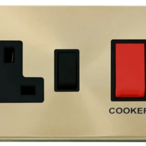 Click Scolmore Victorian Satin Brass Black Insert 45A 2 Gang Double Pole Switch With 13A Double Pole Switched Socket Outlet