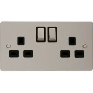 Click Scolmore Socket 2 Gang DP Switched 13A Pearl Nickel Black Insert
