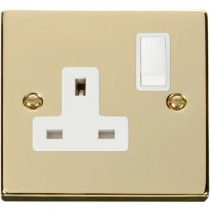 Click Scolmore Socket 1 Gang DP Switched 13A Polished Brass White Insert Victorian
