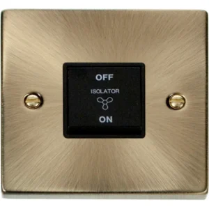 Click Scolmore Switch Fan Isolator 3P 10A Antique Brass Black Insert Victorian