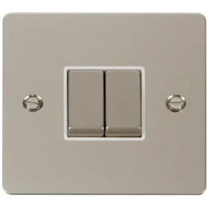 Click Scolmore Plate Switch 2 Gang 2 Way 10A Pearl Nickel White Insert