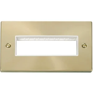 Click Scolmore Front Plate 2 Gang 6 Aperture In Line Satin Brass White Gasket Vic