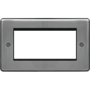 Hager Grid Plate 2 Gang 4 Module Euro Brushed Steel Black Insert