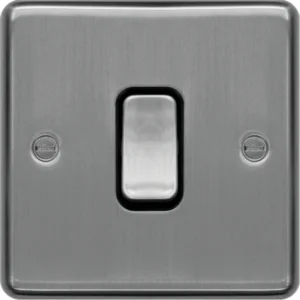 Hager Control Switch 1 Gang DP 20A Brushed Steel Black Insert