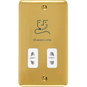 Click Scolmore Shaver Socket Dual Voltage 115/230V Polished Brass White Insert