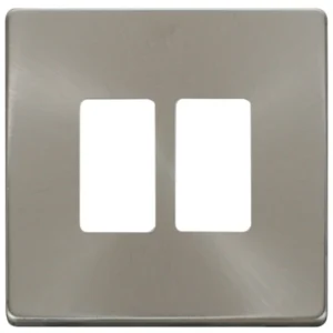 Click Scolmore Screwless Cover Plate Brushed Stainless 2 Gang GridPro Frontplate