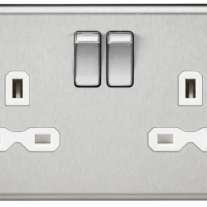 Knightsbridge MLA 13A 2G DP Switched Socket with White Insert - Rounded Edge Brushed Chrome