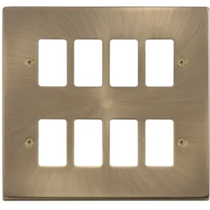 Click Scolmore Victorian Antique Brass 8 Gang GridPro Frontplate Black Gasket