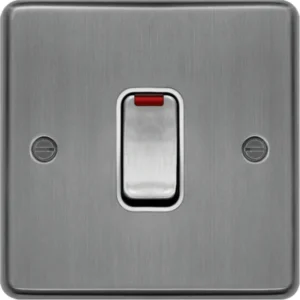 Hager Control Switch 1 Gang DP LED Indicator 20A Brushed Steel White Insert