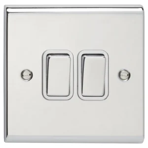 Deta Plate Switch 2 Gang 2 Way 10A Chrome White Insert