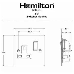Hamilton Socket Switched 1 Gang 13A 86X86mm Matt Black 1X2.1A Black Insert