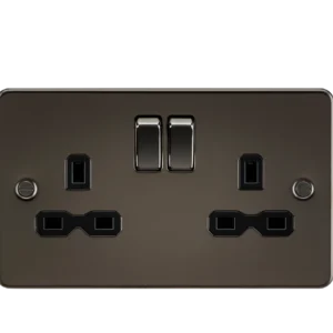 Knightsbridge MLA Flat plate 13A 2G DP switched socket - gunmetal with black insert