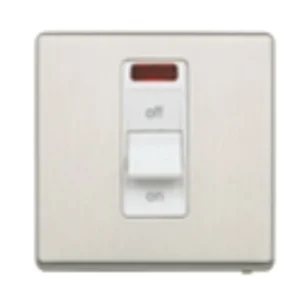 MK Electric Switch 1 Gang DP Neon 32A Brushed Stainless Steel Black Inserts