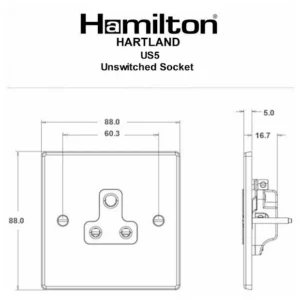 Hamilton Socket 1 Gang Unswitched 5A 88X88mm Satin Brass Black Insert