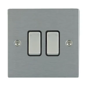 Hamilton Switch Rocker 2 Gang 2 Way 10A 86X86mm Satin Steel/Satin Steel Black Insert