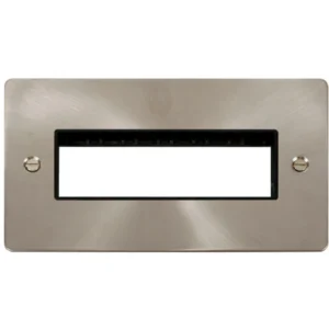 Click Scolmore Front Plate 2 Gang 6 Aperture In Line Brushed Stainless Black Insert