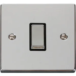 Click Scolmore Plate Switch 1 Gang Intermediate 10A Polished Chrome Black Insert Victorian