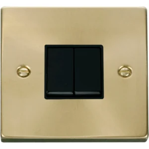 Click Scolmore Plate Switch 2 Gang 2 Way 10A Satin Brass Black Insert Victorian