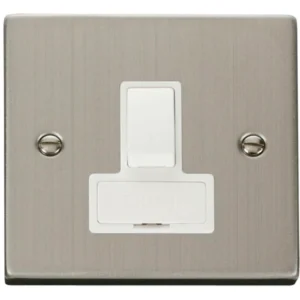 Click Scolmore Connection Unit Switched Fused 13A Stainless Steel White Insert Victorian