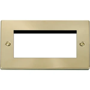 Click Scolmore Victorian Satin Brass 2 Gang New Media Unfurnished Plate 4 Apertures