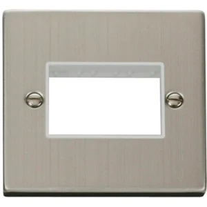 Click Scolmore Victorian Stainless Steel White Insert 1 Gang MiniGrid Unfurnished Plate 3 Apertures