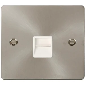 Click Scolmore Socket Tel Secondary Single Brushed Stainless White Insert