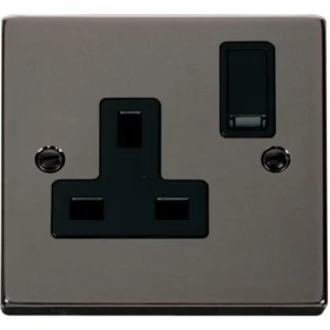 Click Scolmore Socket 1 Gang DP Switched 13A Black Nickel Black Insert Victorian