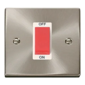 Click Scolmore Cooker Control Switch 1 Gang 45A Satin Chrome White Insert Victorian