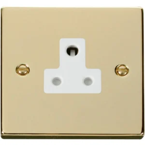 Click Scolmore Socket 1 Gang UnSwitched Round Pin 5A Polished Brass White Insert Victo