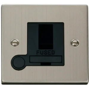 Click Scolmore Connection Unit Switched Flex Outlet 13A Stainless Steel Black Insert Vict