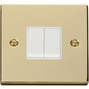 Click Scolmore Plate Switch 2 Gang 2 Way 10A Polished Brass White Insert Victorian