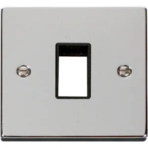 Click Scolmore Victorian Polished Chrome Black Insert 1 Gang MiniGrid Unfurnished Plate 1 Aperture